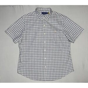 Ralph Lauren Short-Sleeve Plaid Button-Down in White & Blue Size XXL TTG